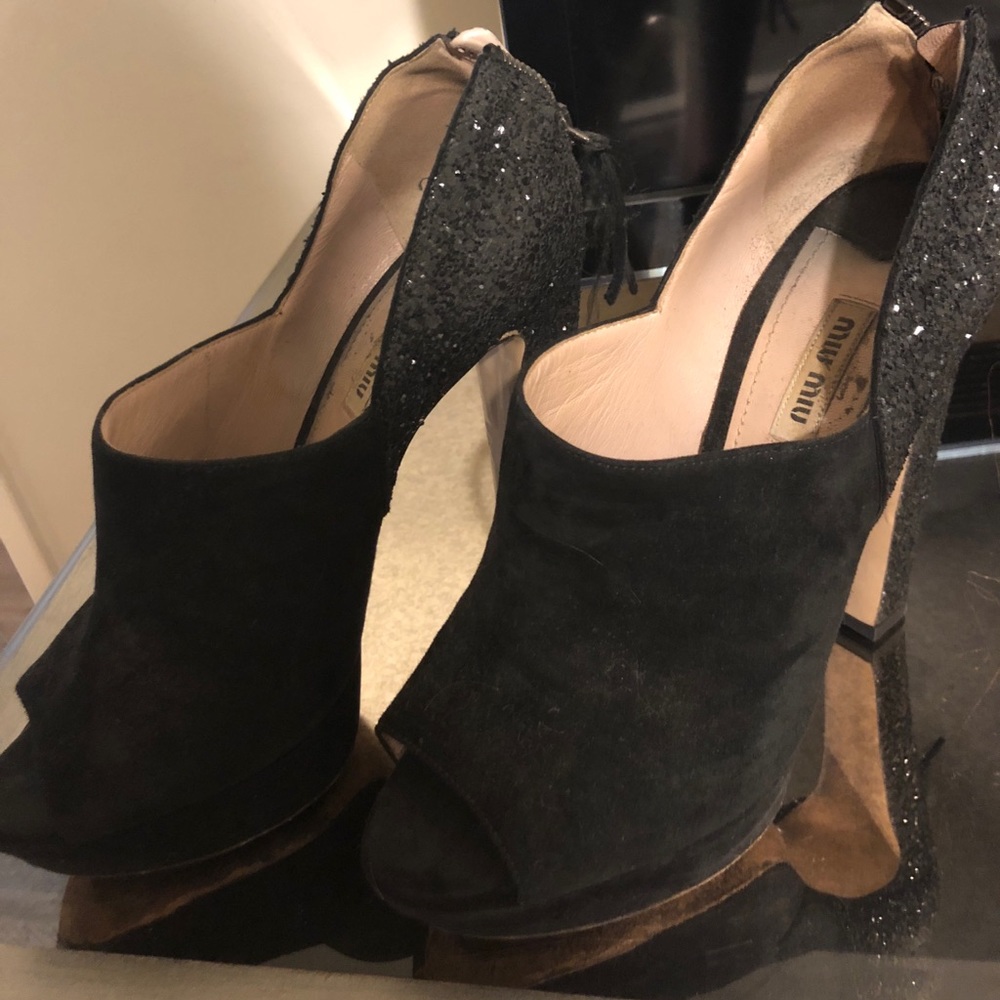 Miu Miu black sparkly heels